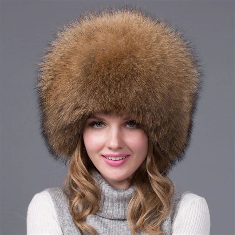 IANLAN Fashion Russian Style Full-pelt Fox Fur Bucket Hats Winter Outdoor Windproof Warm Top Hat Raccoon Fur Earmuff Hat IL00248
