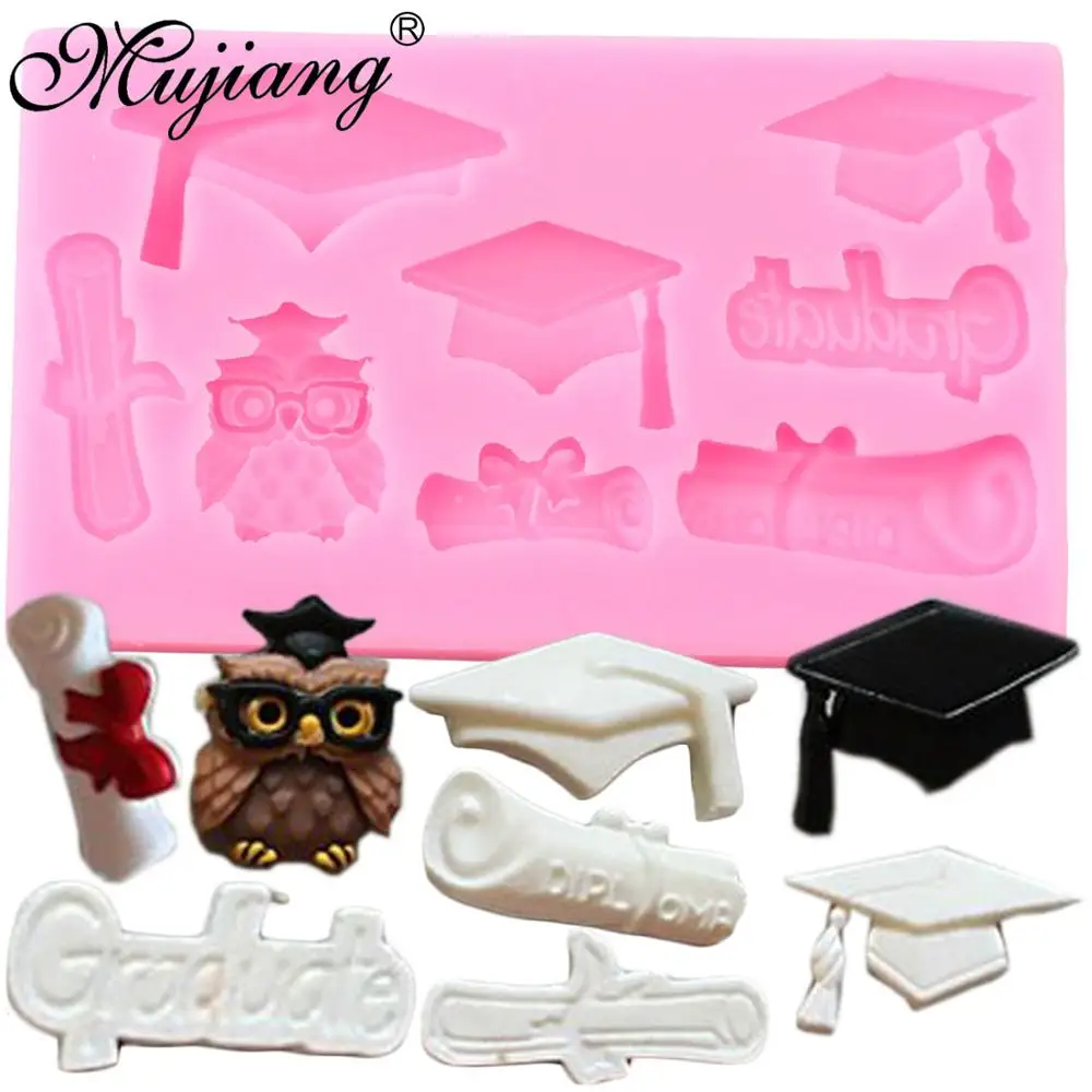 DIY Graduate Silicone Molds Owl Bachelor Cap Fondant Mold DIY Party Cake Decorating Tools Candy Clay Chocolate Gumpaste Moulds