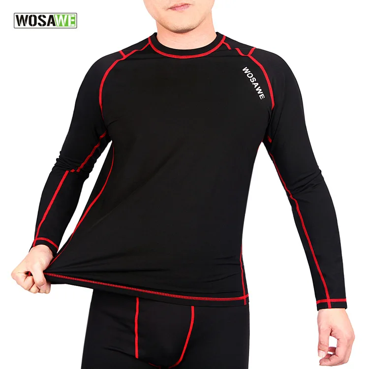 Мужской компрессионный Топ WOSAWE облегающий топ из флиса с длинным рукавом|skin