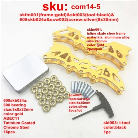frame screw t-tool B Экономичный комбо~~ 1 набор 243 мм Универсальные Взрослые роликовые коньки рамка для обуви 16 шт золотых подшипников 1 шт черный Т-Инструмент 8 шт болтов для катания на коньках - Цвет: frame screw t-tool B