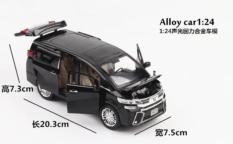 4 стиля 1:24 литая под давлением модель автомобиля для Alphard Vellfire роскошный MPV Металлический Игрушечный Автомобиль со звуком/светильник/функция оттягивания детский подарок