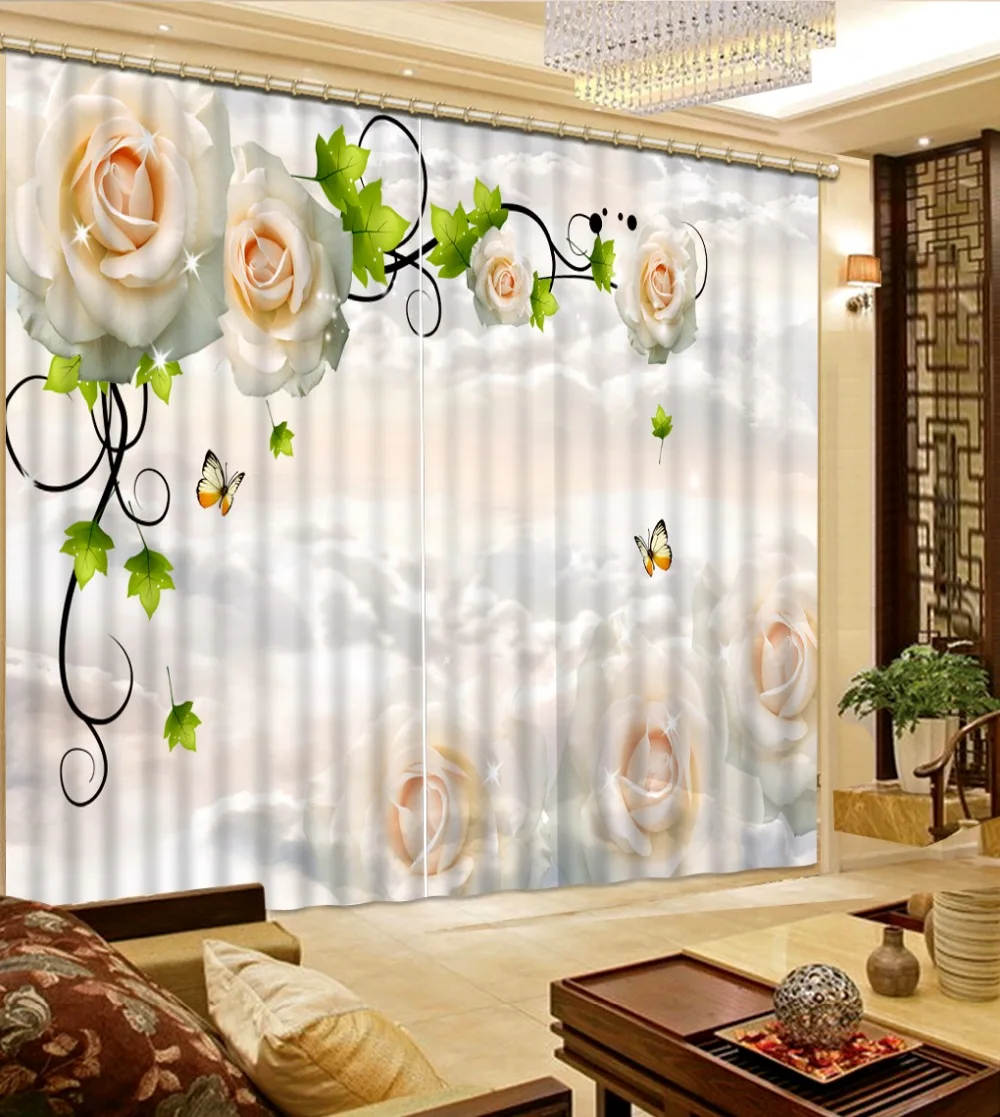 

Home Decor Living Room Natural Art white flower rose custom curtain fashion decor home decoration for bedroom living room curta