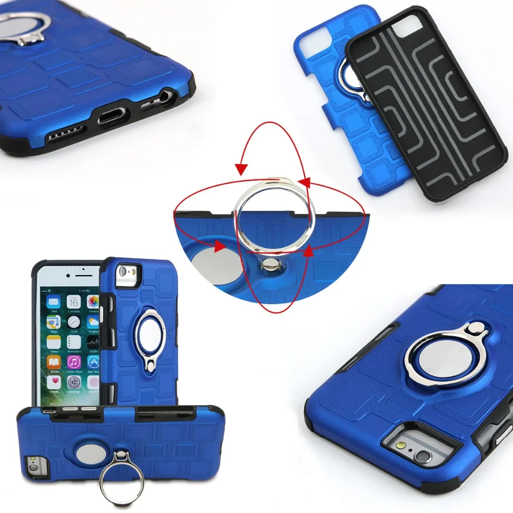 Shockproof Case for iPhone 7 8 Hybrid with Finger Ring Holder Kickstand Fit Magnetic Car Mount Cover Plus XS Fund |