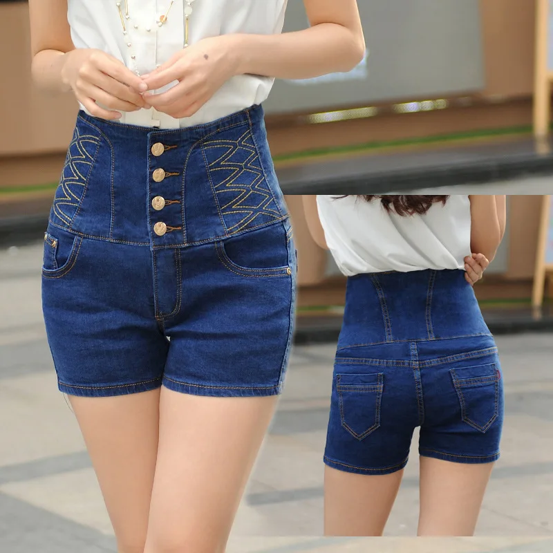Дамы Шорты синий двойные карманы модный бренд высокая талия джинсовые шорты