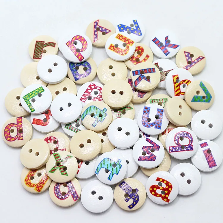 200 шт Зеленые деревянные английские буквы окрашенные кнопки мультфильм детей DIY