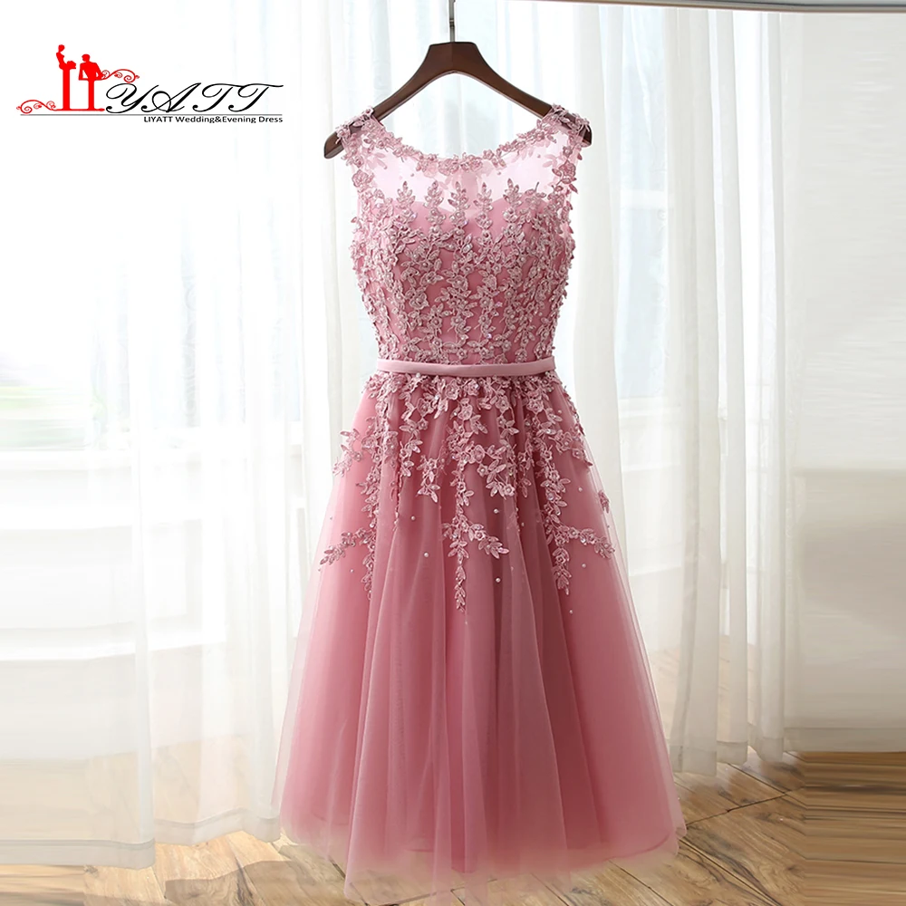 2016 платье для выпускного вечера с розовыми бусинами и кружевной аппликацией