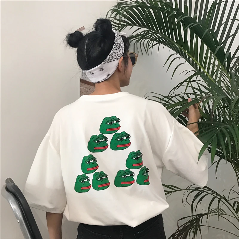 YouGeMan летняя футболка для женщин Одежда корейский Ulzzang Harajuku принт пародия лягушка короткий рукав футболки Женская забавная футболка