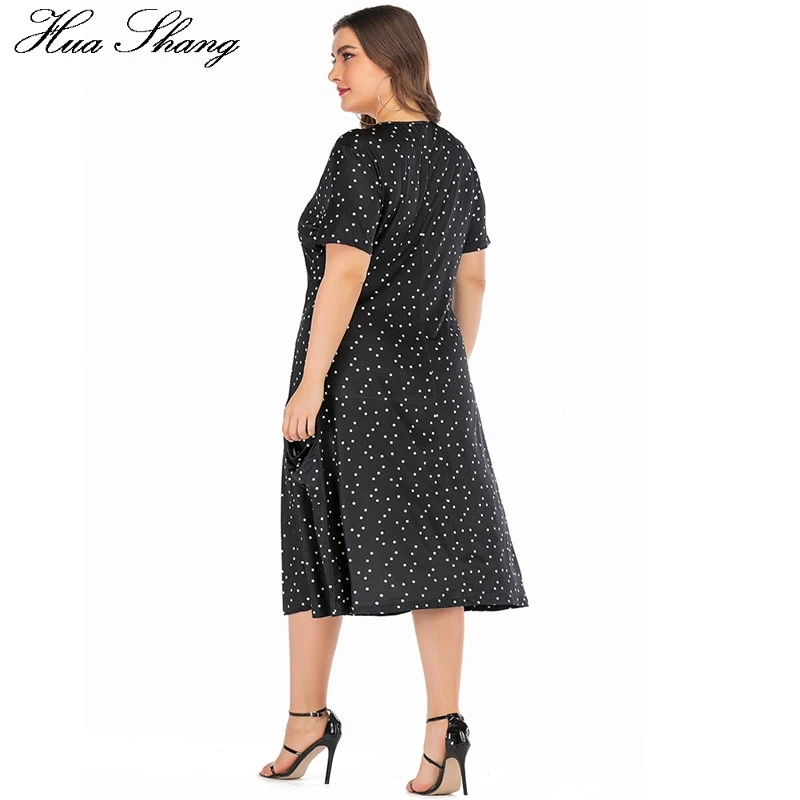 

Black Polka Dot Dress Plus Size Women Summer O Neck Short Sleeve Loose Oversized Dress Pockets Ladies Tunic Maxi Long Dresses