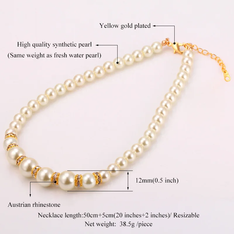 U7 Синтетический Жемчуг Стразы Ожерелье Для Женщин Белые Круглые Имитация Перл