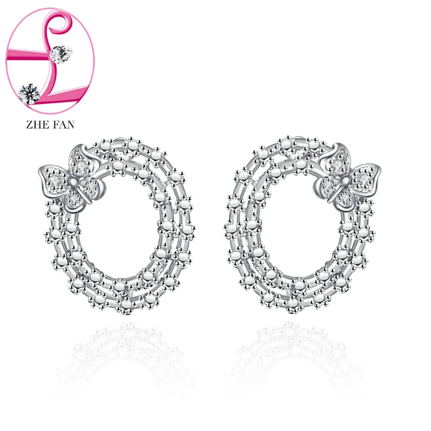 Чжэ вентилятор тонкое Для женщин Серьги-гвоздики микро CZ милые бабочки заклепки