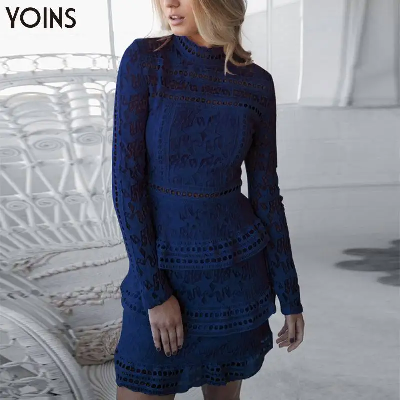 YOINS/2019 Летнее осенне-весеннее платье Женское винтажное кружевное с высоким