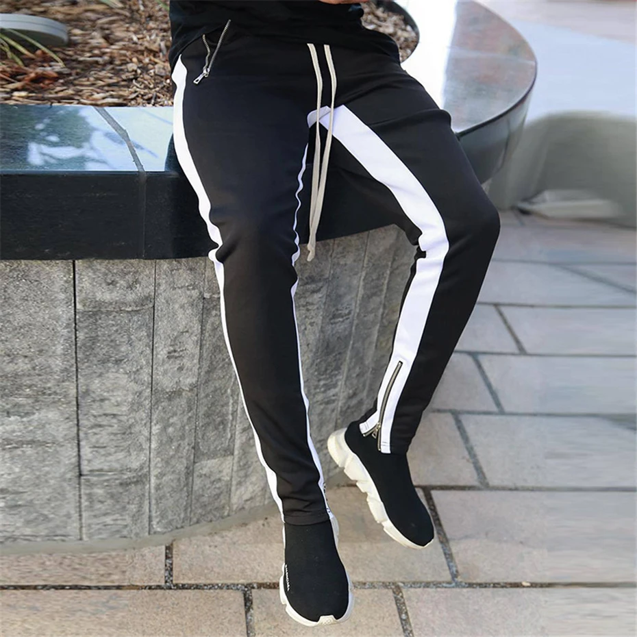 Stripe Joggers Штаны Для мужчин осень Повседневное спортивные штаны мужские туфли до лодыжки на молнии Узкие брюки одежда в стиле хип-хоп WG314