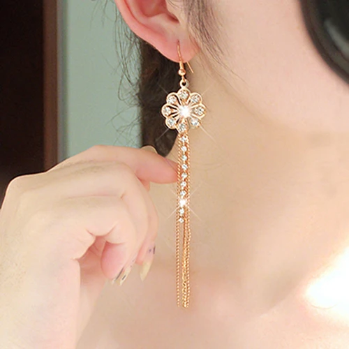 Женские длинные серьги Bluelans с круглыми кисточками и крючком|linear earring|long tasselrhinestone