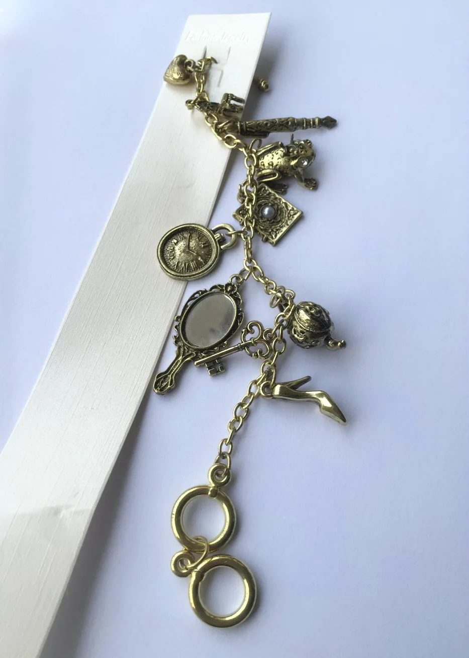 Винтажные зеркальные часы лягушка стул чайник брелок сердце Подвески браслет