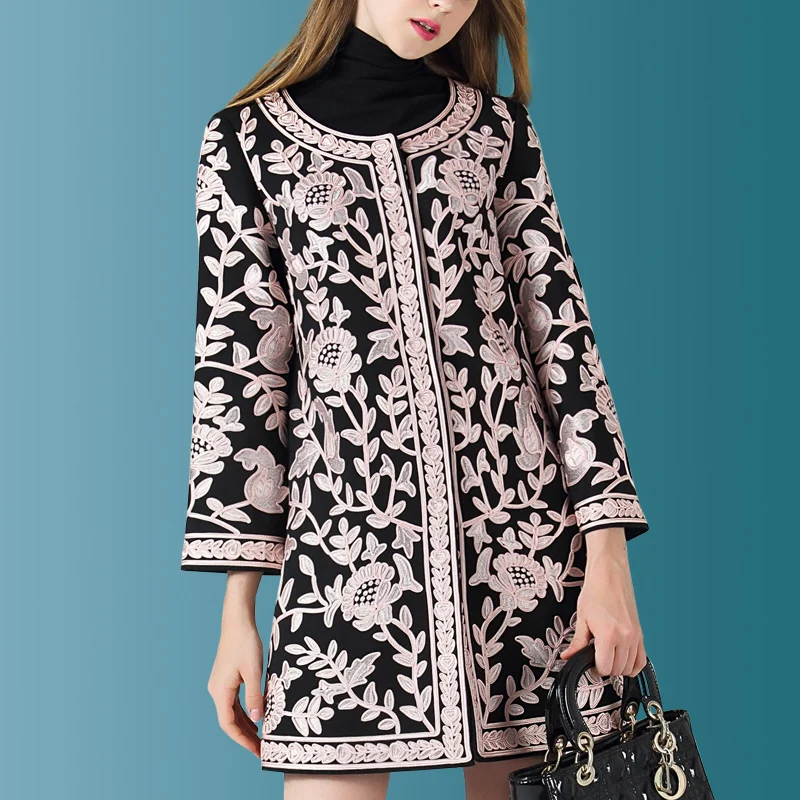2020 модные пальто больших размеров осеннее Женское с вышивкой из сплава и