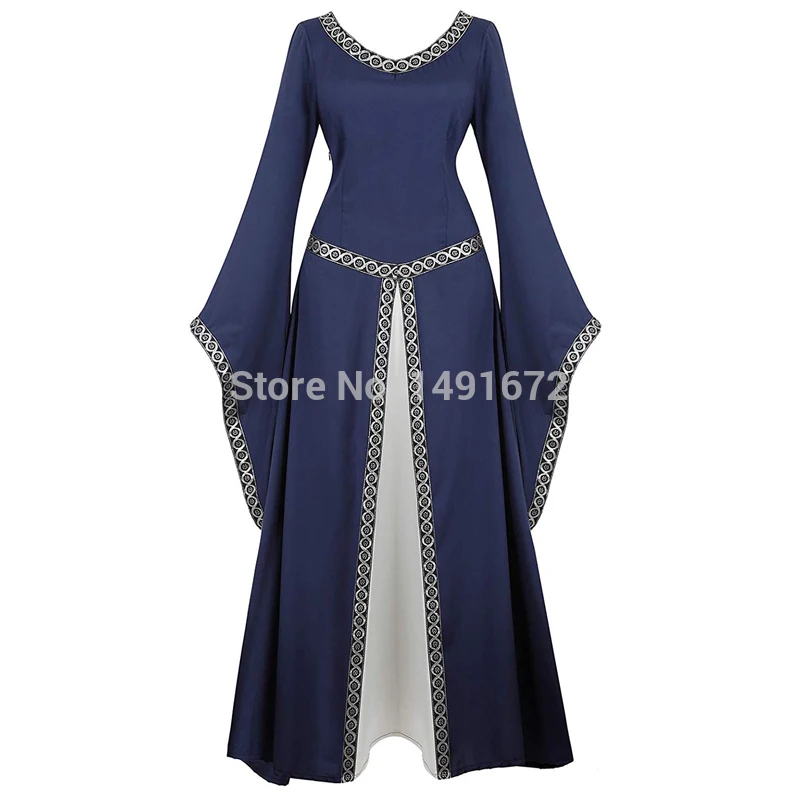 6513Navy Blue Средневековое платье костюм эпохи Возрождения платье ирландский над Делюкс длинные платья в средневековом стиле Викторианский Винтаж косплей женские вечерние на Хэллоуин - Цвет: 6513Navy Blue