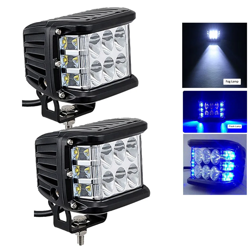2pcs White Blue " дюймовый светодиодный рабочий свет бар Pods внедорожный тройной боковой шутер сверкающие кубики для пикап Camper Truck 4WD 4x4 ATV Pickup UTE 12 V 24 V - Цвет: 2pcs White Blue
