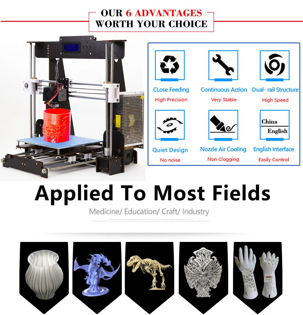 3d принтер DIY A8 Высокая точность рабочего стола Prusa i3 DIY ЖК-экран принтер дерево Impresora 3d сбой питания печать