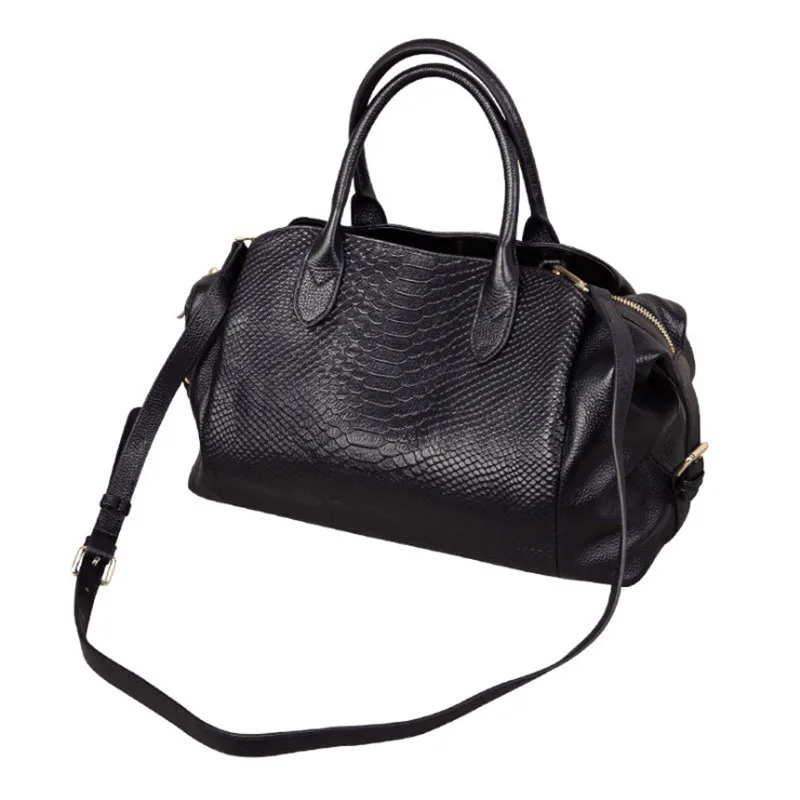 Женская кожаная сумка Большая вместительная с узором крокодиловая кожа