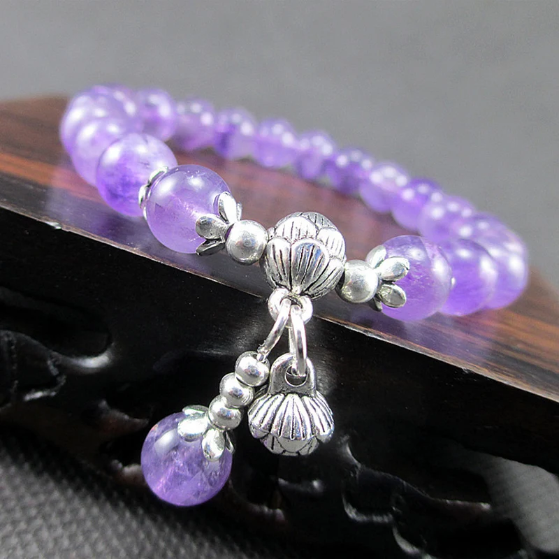 Фиолетовые браслеты с натуральным кристаллом jourssnow старые шариковые бусины