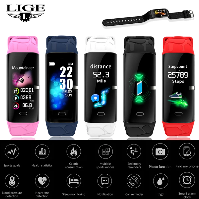 LIGE новинка 2019 Смарт часы IP68 с монитором сердечного ритма смарт браслет кровяным