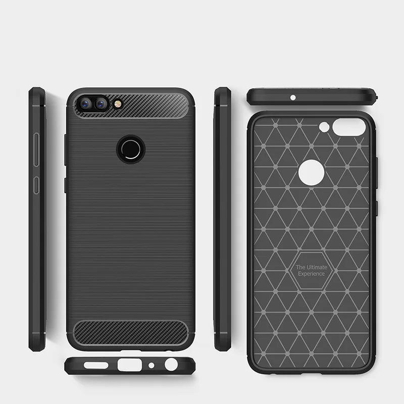 Углеродного волокна матовый Силиконовый чехол на Huawei P Smart чехлы случае чехля