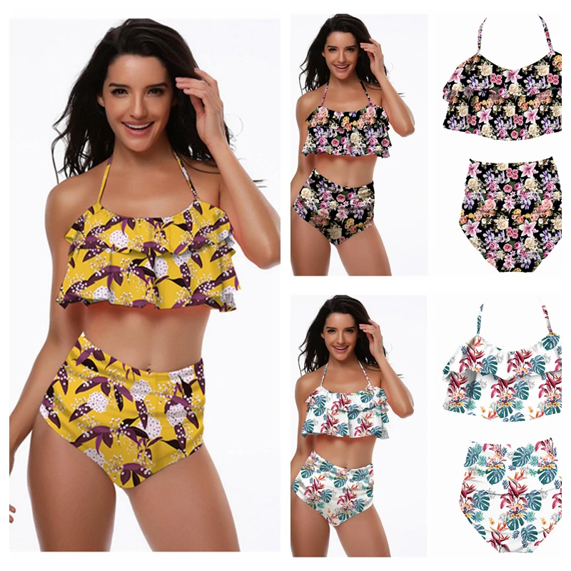 Хит бикини высокая талия пуш ап купальник с рюшами плюс размер стринги монокини