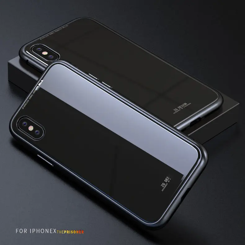 Металлический магнитный чехол для Apple iPhone 6, бампер, чехол, 6 Plus, 8 Plus, стеклянная крышка, броня, чехол для iPhone X, бампер, чехол, iPhone X - Цвет: Full Black