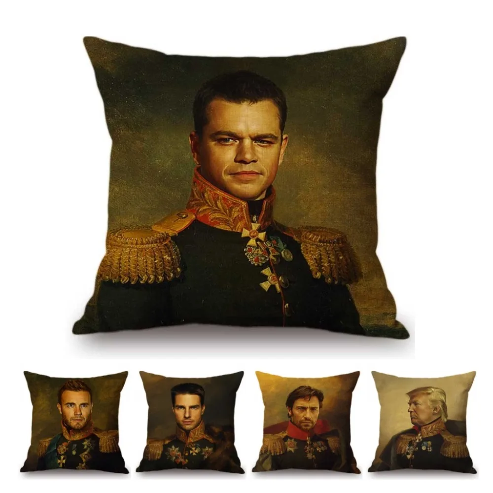 

Neoclassic Celebrity Matt Damon Hugh Jackman General Suit Oil Painting Home Decoration Art Sofa Throw Pillow Cushion Case Cover