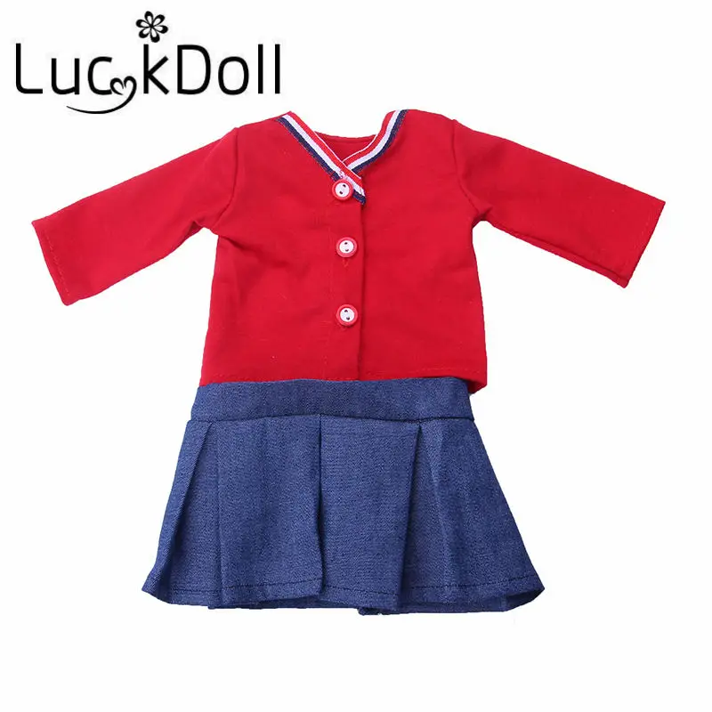 LUCKDOLL красная рубашка на пуговицах и джинсовая юбка размер 18 дюймов американский