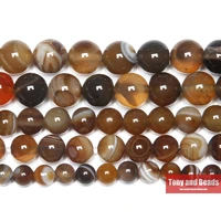 15 strand natural stone banded brown stripes agate round loose beads 4 6 8 10 12mm pick size for jewelry making