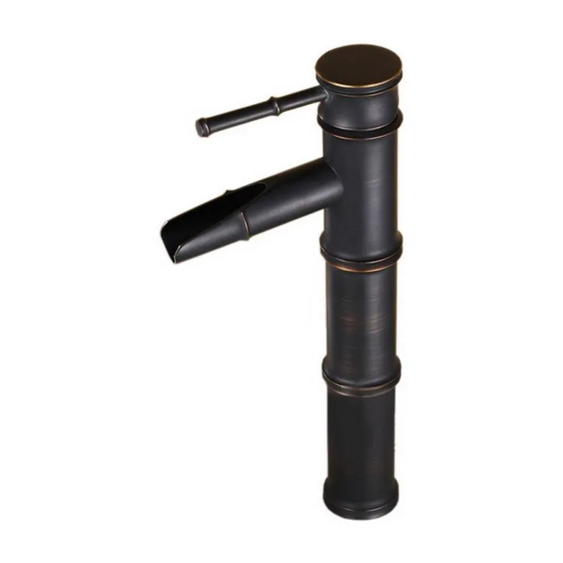 

Black Oil Rubbed Brass Bamboo Style Single Handle Lever Bathroom Vessel Sink Basin Faucet Mixer Waterfall Water Tap ahg017