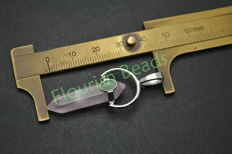 

Metal Curved Caps Natural Pink Quartz Pillar Point Stone Cabochon Pendants