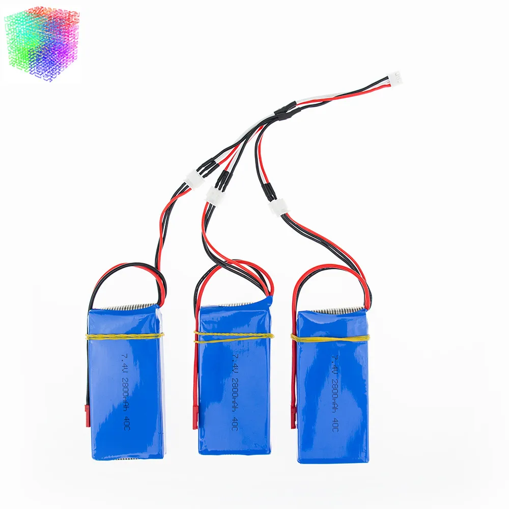 3pcs 7.4v 2800mAh Lipo battery 2s with cable for WLToys V262 V333 V323 V666 RC Helicopter Quadcopter drone part | Игрушки и хобби