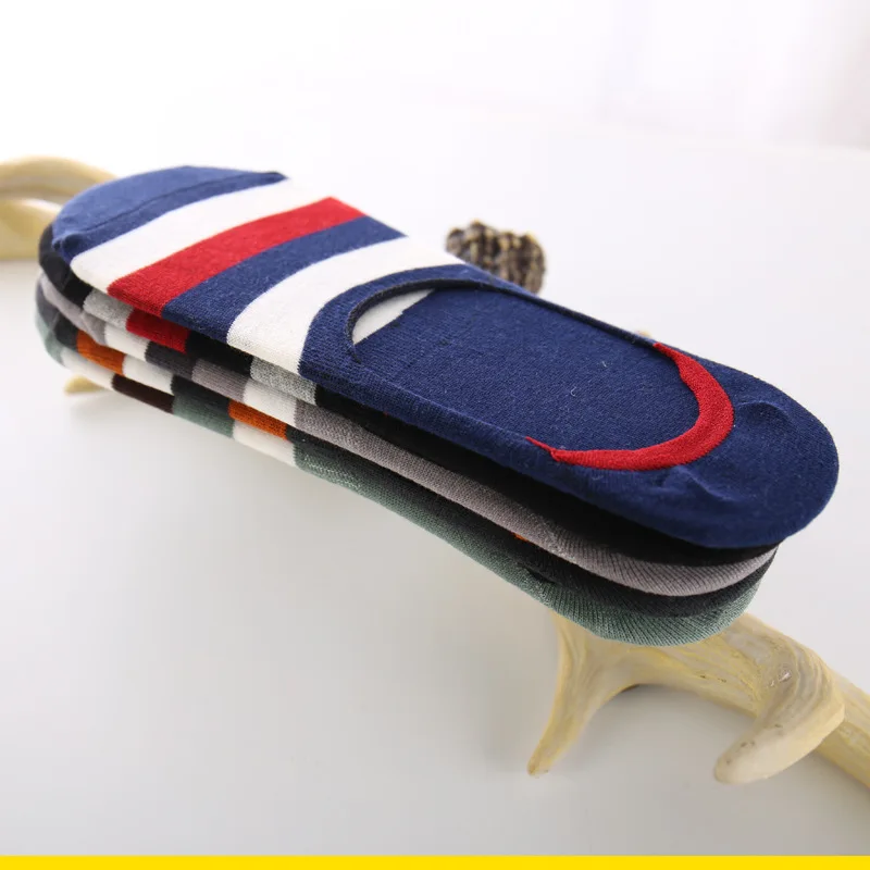 Мужские хлопковые нескользящие невидимые носки в полоску|Мужские носки| |