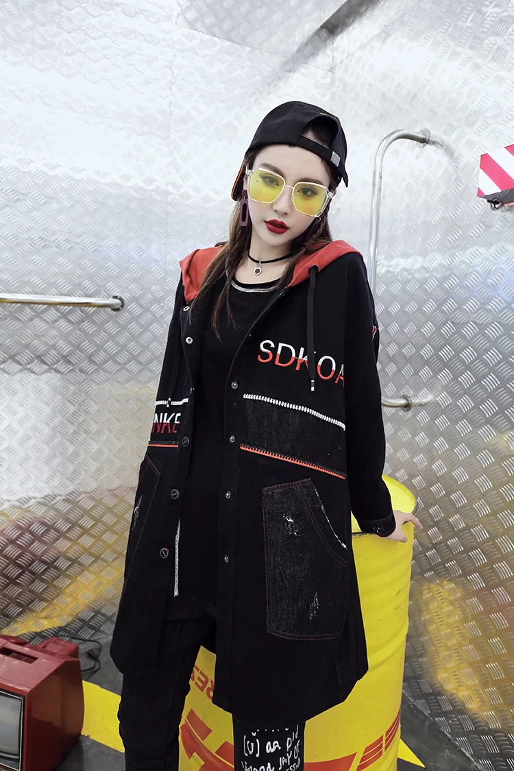 Max LuLu Luxury Japanese Designer Ladies Embroidery Streetwear Womens Hooded Long Denim Trench Coat Woman Punk Clothes Plus Size