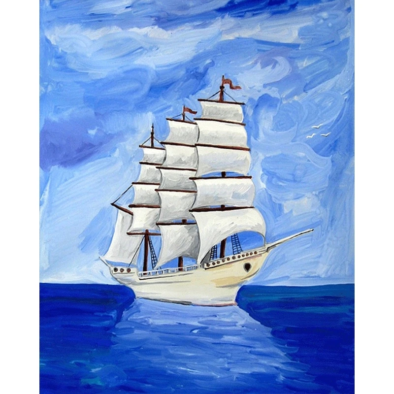 Новый синий морской и лодка рукоделие поделки алмазов картина 3D декоративная