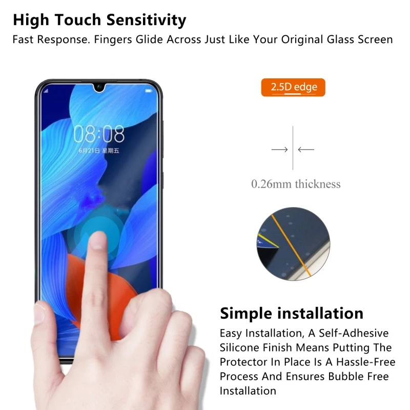 Protector de pantalla de vidrio templado para m&oacute;vil, pel&iacute;cula de vidrio templado 9H para Huawei Nova 5 Pro, Nova 5 Pro, 2 uds.-3