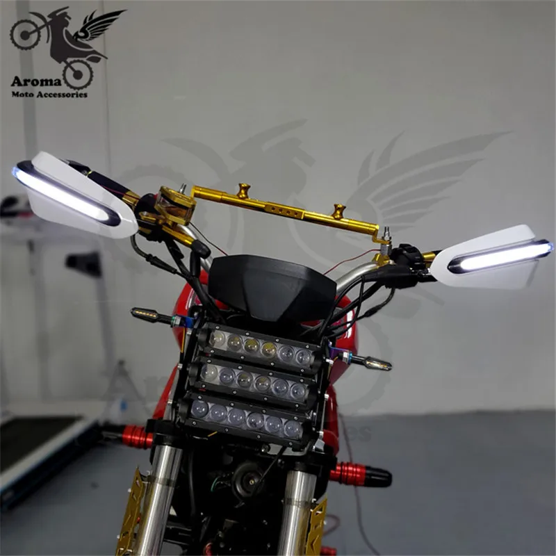 Moto rbike защита руля конец белый светильник ing части moto крест защита от падения для рук гоночный мото rcycle handguard с Runing светильник светодиодный moto ручной guard для honda suzuki yamaha KTM handguards dirt pit bike ручной shi светодиодный