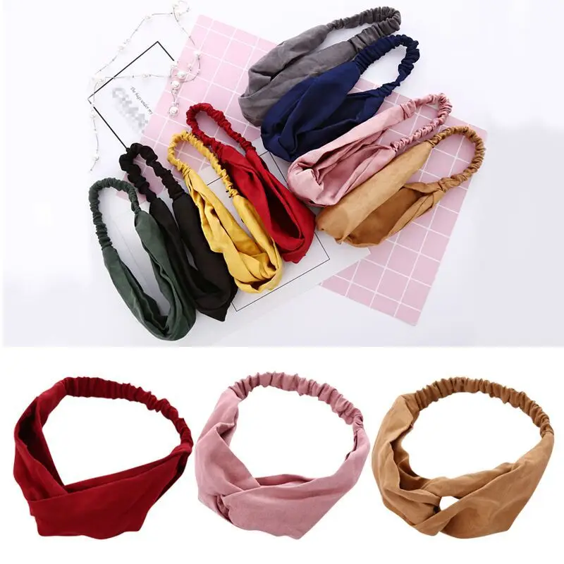 For Women Spring Autumn Suede Headband Vintage Cross Knot Elastic Hair Bands Soft Solid Girls Hairband Accessories |