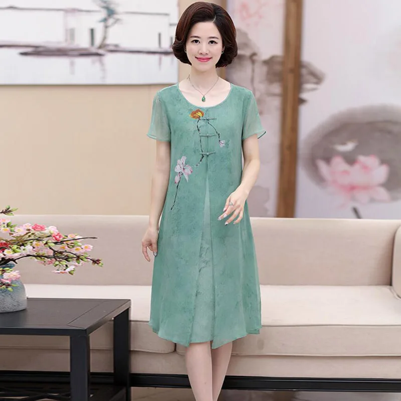 Шифоновое платье с коротким рукавом для женщин высокого качества среднего