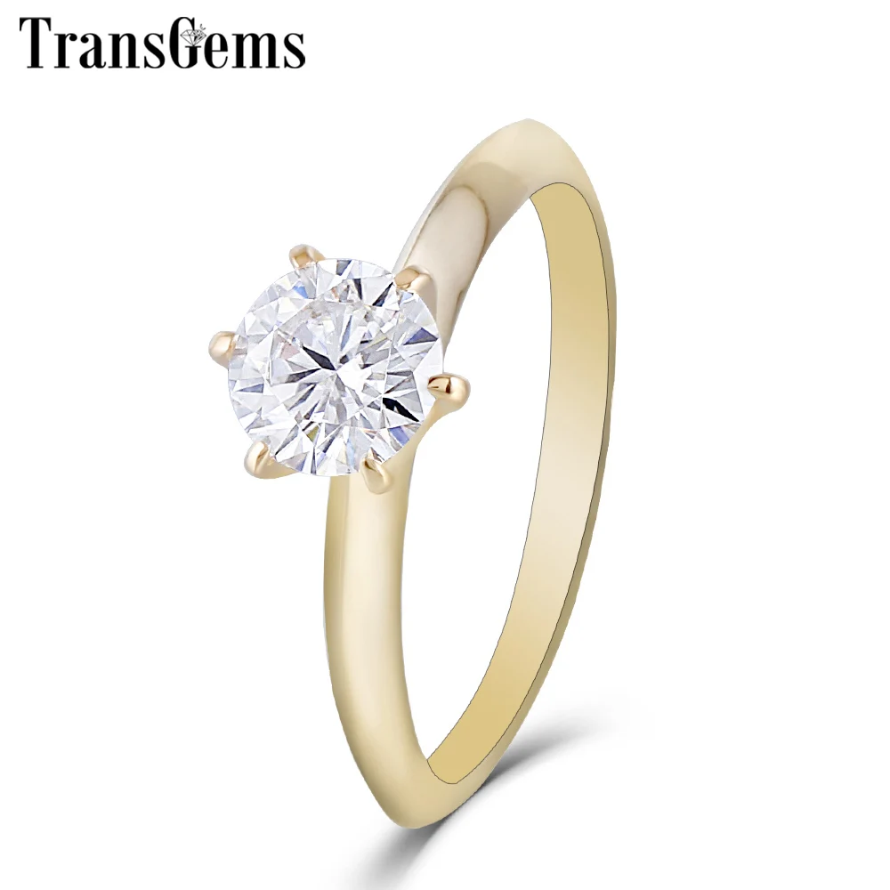 Классическое Обручальное Кольцо Transgems для женщин центр 1ct 6 5 мм F цвет Moissanite Diamond 14K