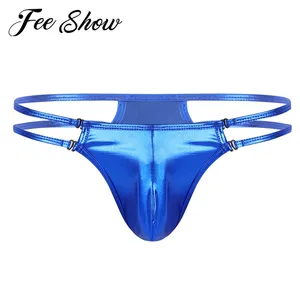 Мужское блестящее экзотическое нижнее белье, нижнее белье для Сисси с выпуклым мешочком, Т-образный бандаж, стринги, Клубные трусы-бикини, латексные трусы