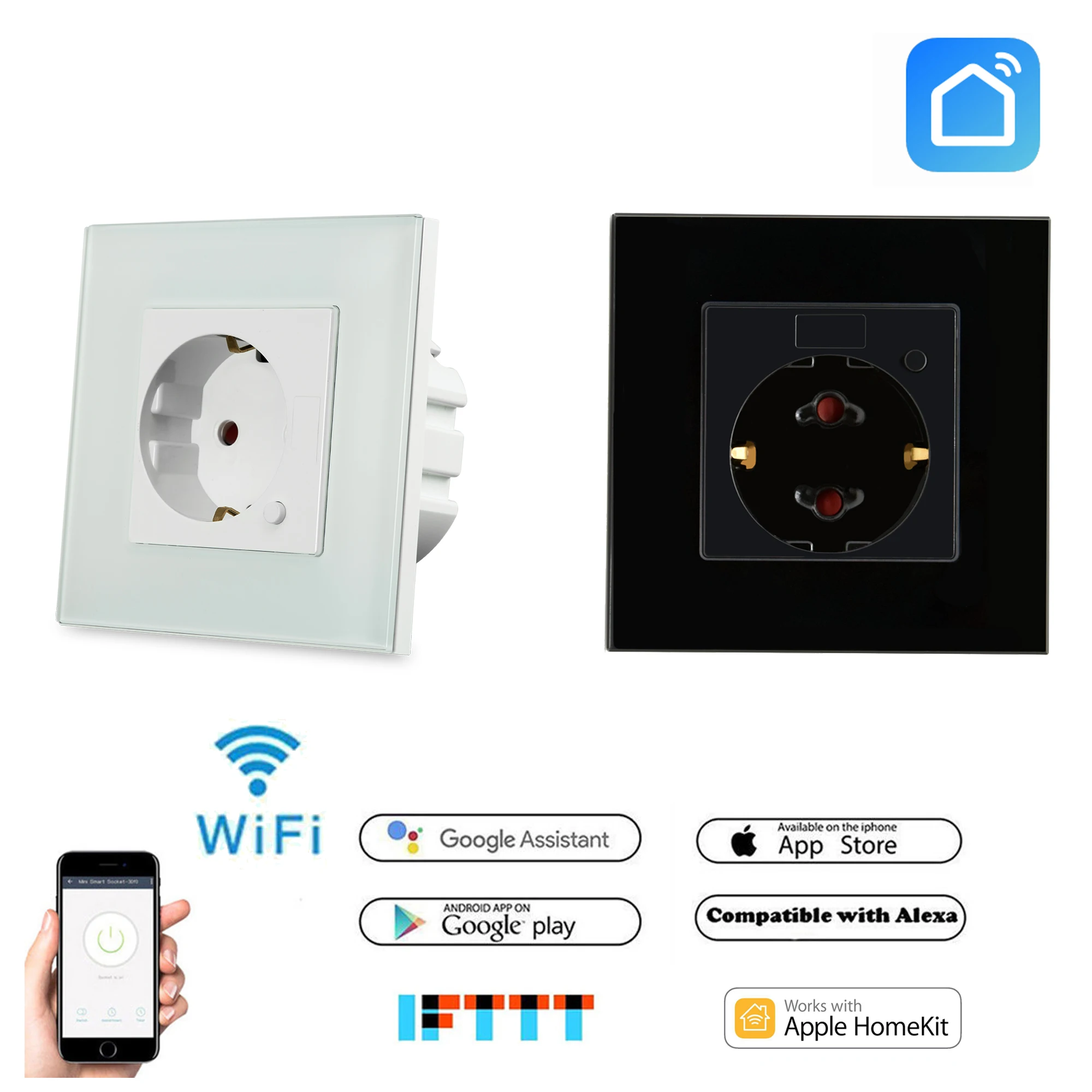 Стандарт ЕС умная розетка Wifi настенная розетка Tuya Smart Life control, Alexa, Google home, Google Nest, IFTTT и Apple Siri Голосовое управление
