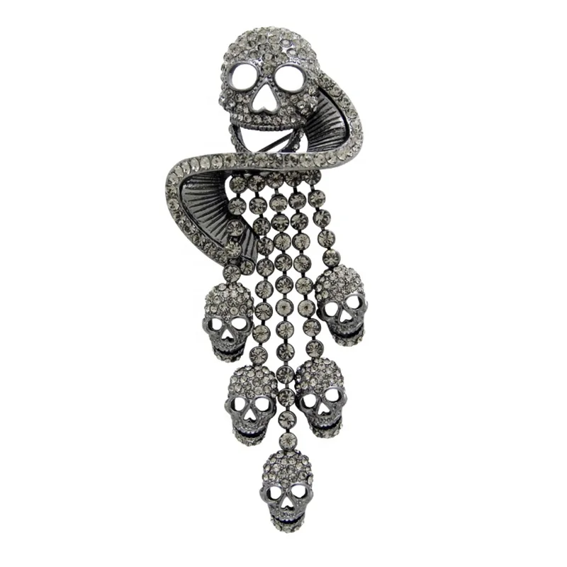 Аксессуары для Хэллоуина Кристалл Броши с черепом с 5 цепочкой Череп Дьявол нагрудные булавки брошь ювелирные изделия