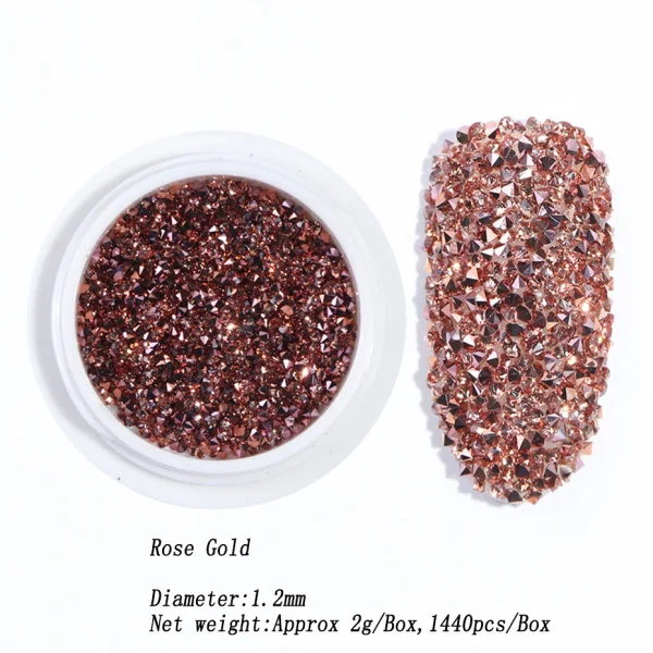 Rose Gold 1,2 мм украшения для дизайна ногтей, циркониевые бриллианты, розовое золото, хрустальные стразы для украшения для маникюра, декоративный блестящий камень для ногтей LE757 - Цвет: Rose Gold