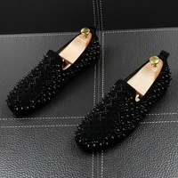 british fashion mens breathable prom night club wear genuine leather rivet shoes flat platform slip on driving shoe man loafer