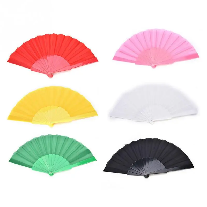 

50pcs Pattern Folding Dance Wedding Party polyester Folding Hand Held Solid Color Fan Chinese Dance Party Pocket Gift Wedding