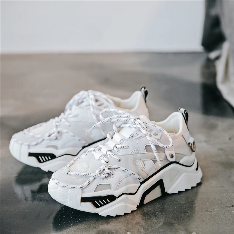 Брендовые кожаные кроссовки с толстой подошвой для папы женские Новинка осени 2020