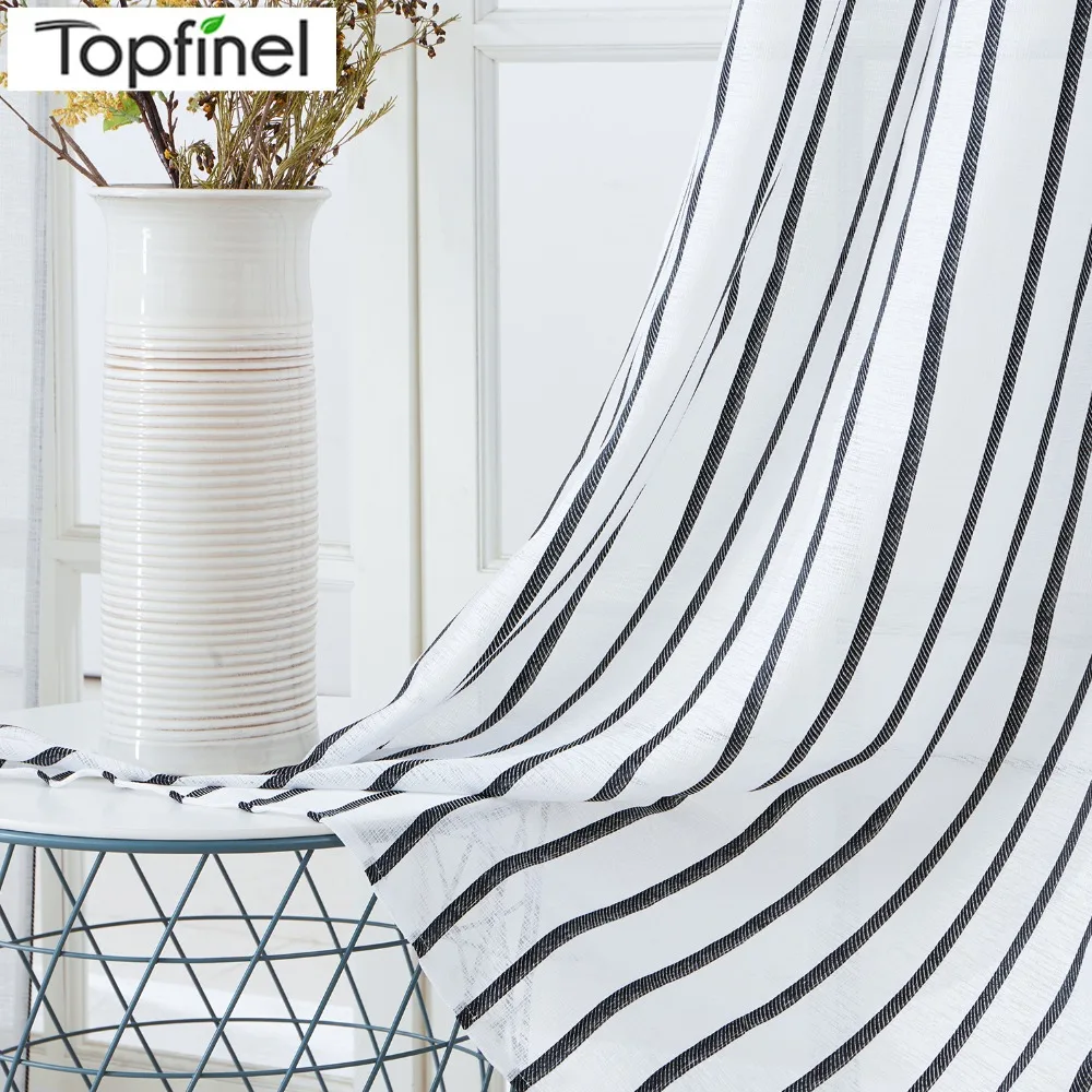 Topfinel Чистый полосатый узор тюль-шторы для спальни Тюль для кухни Занавески для гостиной дома декоративные еврапейский тюль на окна